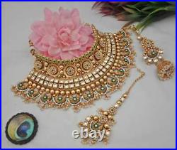 Gold Plated Kundan Choker Necklace Set Bollywood Bridal Indian Pearl Jewelry big
