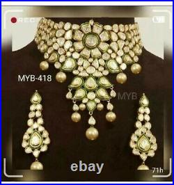 Gold Plated Kundan Choker Necklace Set Bollywood Bridal Indian Pearl Jewelry des