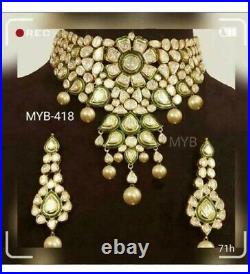 Gold Plated Kundan Choker Necklace Set Bollywood Bridal Indian Pearl Jewelry des