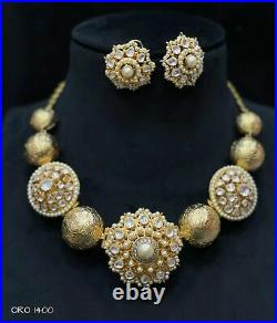 Gold Plated Kundan Choker Necklace Set Bollywood Bridal Indian Pearl Jewelry dzz
