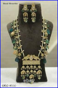 Gold Plated Kundan Long Necklace Set Bollywood Bridal Indian Pearl Jewely set tj
