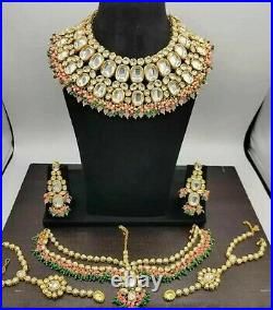 Gold Plated Kundan Stones And Pink Pearls With Goonj Studded Bridal Jewelry Set