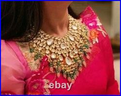 Gold Plated Kundan & Stones Crescent Designer Pearls Dropping Bridal Jewelry Set