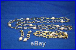 Gold Pltd/SS Set Necklace, bracelet, earrings cable chain & pearl like balls