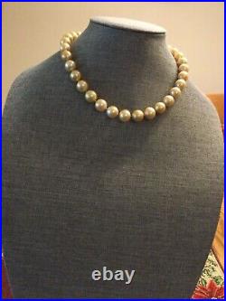 Gold-tone Pearl Necklace, Earrings. Necklace Clasp Is 14K White Gold