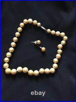 Gold-tone Pearl Necklace, Earrings. Necklace Clasp Is 14K White Gold
