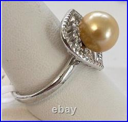 Golden South Sea Pearl ring, Size 8 And Earrings Set In Sterling Silver-New