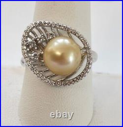 Golden South Sea Pearl ring, Size 8 And Earrings Set In Sterling Silver-New