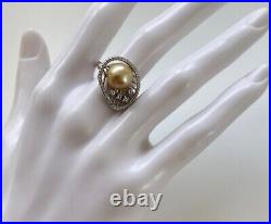 Golden South Sea Pearl ring, Size 8 And Earrings Set In Sterling Silver-New