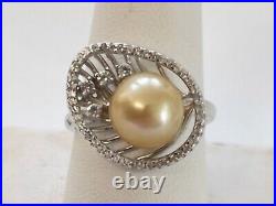 Golden South Sea Pearl ring, Size 8 And Earrings Set In Sterling Silver-New