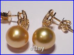 Golden South Sea pearl set(earrings, pendant), diamonds, solid 18k yellow gold