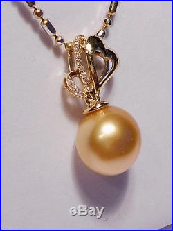 Golden South Sea pearl set(earrings, pendant), diamonds, solid 18k yellow gold