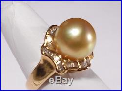 Golden South Sea pearl set(ring, earrings, pendant), diamonds, solid 14k yellow gold