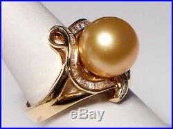 Golden South Sea pearl set(ring, earrings, pendant), diamonds, solid 14k yellow gold
