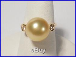 Golden South Sea pearl set(ring, earrings, pendant), diamonds, solid 18k yellow gold