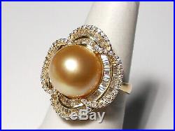 Golden South Sea pearl set(ring, earrings&pendant), diamonds, solid 18k yellow gold