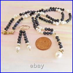 Gorgeous 14k Gold Sapphire & Pearl Beaded Necklace & Earring Set By SoniaMcD