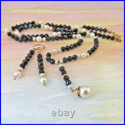Gorgeous 14k Gold Sapphire & Pearl Beaded Necklace & Earring Set By SoniaMcD