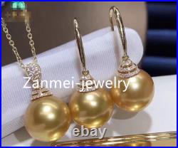 Gorgeous AAAA NATURAL 12-13MM SOUTH SEA GOLD PEARL PENDANT EARRING S925 SET Gorgeous AAAA NATURAL 12-13MM SOUTH SEA GOLD PEARL PENDANT EARRING S925 SET