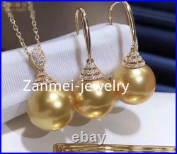 Gorgeous AAAA NATURAL 12-13MM SOUTH SEA GOLD PEARL PENDANT EARRING S925 SET Gorgeous AAAA NATURAL 12-13MM SOUTH SEA GOLD PEARL PENDANT EARRING S925 SET