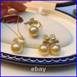 Gorgeous AAAAA 10-11mm South China Sea Gold Round Pearl Pendant Earring Set Gorgeous AAAAA 10-11mm South China Sea Gold Round Pearl Pendant Earring Set