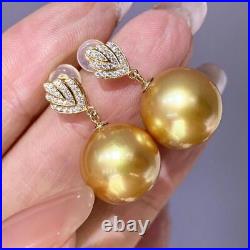 Gorgeous AAAAA 10-11mm South Sea Gold Round Pearl Pendant Earring Set 925s