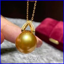 Gorgeous AAAAA 10-11mm south sea Golden ROUND pearl pendant earring set 925s