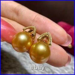 Gorgeous AAAAA 10-11mm south sea Golden ROUND pearl pendant earring set 925s