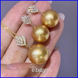 Gorgeous AAAAA 11-12mm South Sea Gold Round Pearl Pendant Earring Set 925s