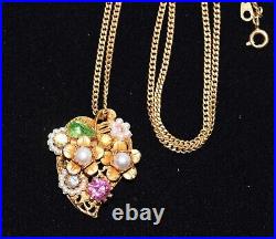 Gorgeous ART PASTEL Rhinestone & PEARL Goldtone Necklace Bracelet Earring SET