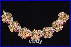 Gorgeous ART PASTEL Rhinestone & PEARL Goldtone Necklace Bracelet Earring SET