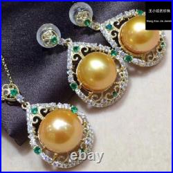 Gorgeous Aaaa 10-11mm South Sea Round Golden Pearl Pendant &earring Set 925s Gorgeous Aaaa 10-11mm South Sea Round Golden Pearl Pendant &earring Set 925s