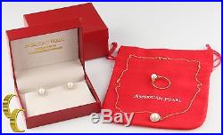 Gorgeous American Pearl 14k Yellow Gold Pendant & Stud Earring Set with Box