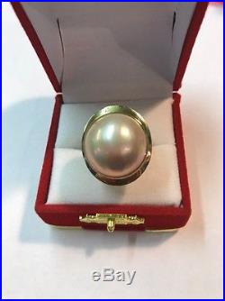 Gorgeous Estate Large Round Shaped Mabe Pearl Set In 14kt Gold Ring Size 7.5