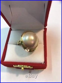Gorgeous Estate Large Round Shaped Mabe Pearl Set In 14kt Gold Ring Size 7.5