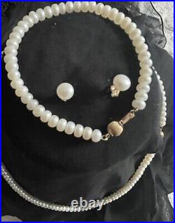 Gorgeous Honora 14K Gold Vintage Pearl Necklace Bracelet Earrings Set See Pics Gorgeous Honora 14K Gold Vintage Pearl Necklace Bracelet Earrings Set See Pics