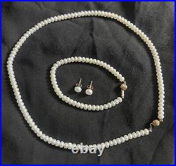 Gorgeous Honora 14K Gold Vintage Pearl Necklace Bracelet Earrings Set See Pics