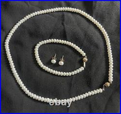 Gorgeous Honora 14K Gold Vintage Pearl Necklace Bracelet Earrings Set See Pics Gorgeous Honora 14K Gold Vintage Pearl Necklace Bracelet Earrings Set See Pics