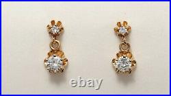 Gorgeous Pair of Vintage Diamond Drop Style Earrings in 14K Yellow Gold Setting