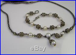 Gorgeous Set JOHN HARDY Sterling Silver 18k Gold Pearl Dots Bracelet & Necklace