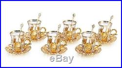Gorgeous Turkish Tea Glasses Set Decorated with Swarovski Crystals Pearls Set of 6