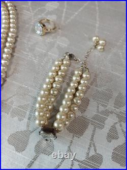 Gorgeous Von Maur Opulent Pearl Jewelry Set Necklace Bracelet Ring Earrings -C74