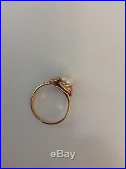 Gorgeous estate 10k yellow gold & Pearl ring earring pendant set 416-7