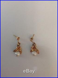 Gorgeous estate 10k yellow gold & Pearl ring earring pendant set 416-7