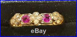 Gorgeus Antique Victorian 18 Carat Gold Ruby And Pearl Set Ladies Dress Ring