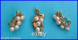 Grape Design Pendant & Earrings Set With Cultured Pearls 14k Tri-Color Gold
