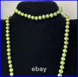 Green Pearl Necklace Bracelet Set Genuine 18.5 Long 6mm Near Round 14k Gold