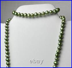 Green Pearl Necklace Bracelet Set Genuine 18.5 Long 6mm Near Round 14k Gold