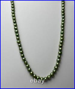 Green Pearl Necklace Bracelet Set Genuine 18.5 Long 6mm Near Round 14k Gold