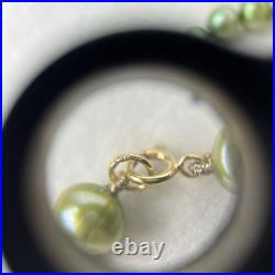 Green Pearl Necklace Bracelet Set Genuine 18.5 Long 6mm Near Round 14k Gold